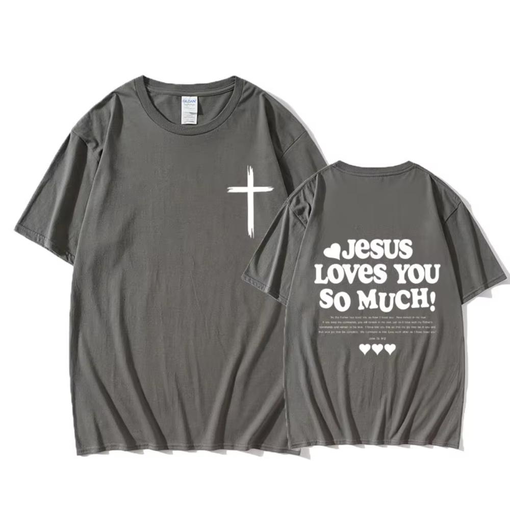 Christus Jesus liebt dich so sehr Bibelvers Grafik T-Shirt Herren Damen Lässiges Übergroßes T-Shirt Vintage T-Shirts