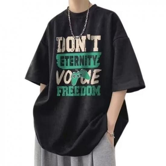 Men'S Trendy Letter Round Neck Printed Short Sleeved T-Shirt For Summer Ins Loose Casual Top