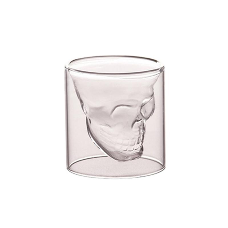 Kaffeetasse, doppelschichtig, transparent, Glasbecher mit Totenkopf-Motiv aus Kristallglas für den Haushalt, Whisky, Wein, Wodka, Bar, Club, Bier, Weinglas
