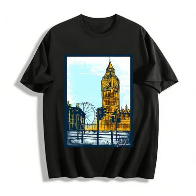 Londýnská památka Big Ben Potisk Ležérní tričko Tričko z čisté bavlny
