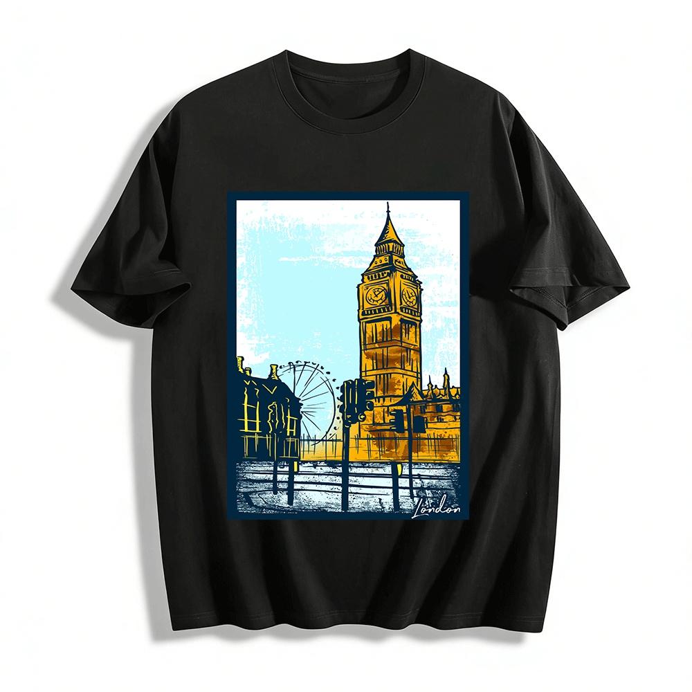 London Landmark Big Ben Print Casual T-Shirt Pure cotton T-shirt XXS