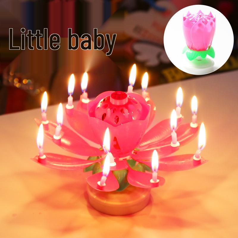 Creative Rotating Lotus Music Birthday Candle for Cakes