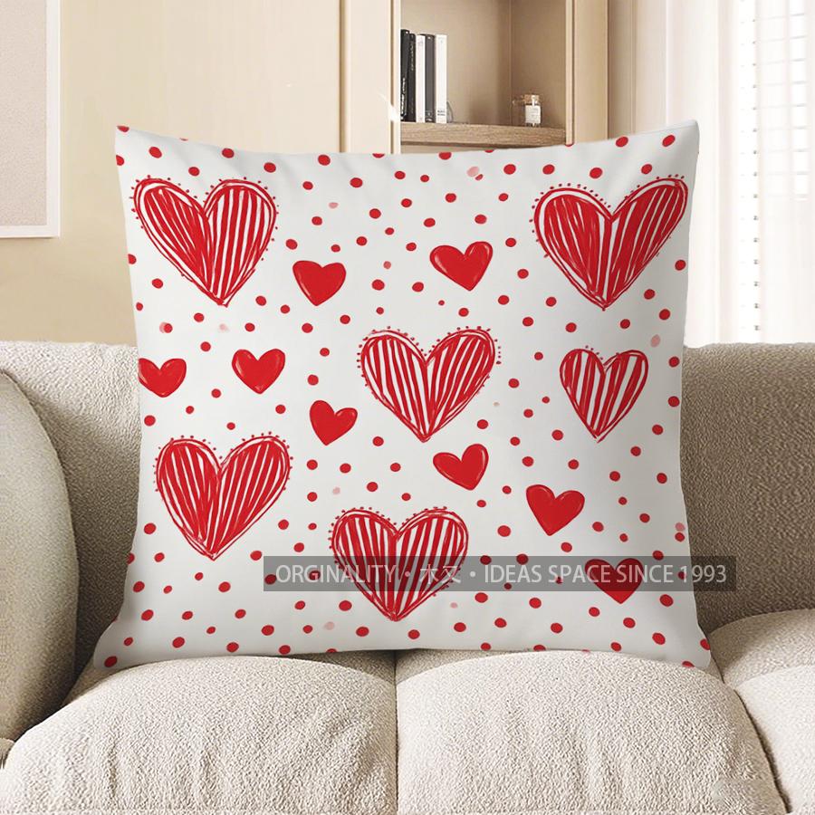 Home Decor Valentine Heart Bow Cushion For Love Lovers Pattern Cushion Cover Suitable For Sofa Bedroom Car Pillow Cover