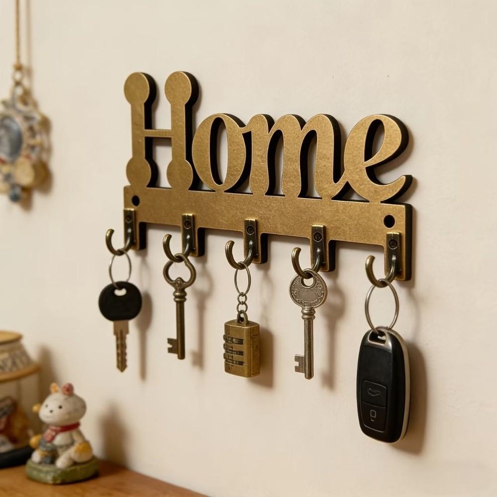 Farmhouse 5-Hook Wooden Key Hook Vintage Rustic Wall-Mounted Key Holder Multi-functional Decorative Hook Entrance Decoration