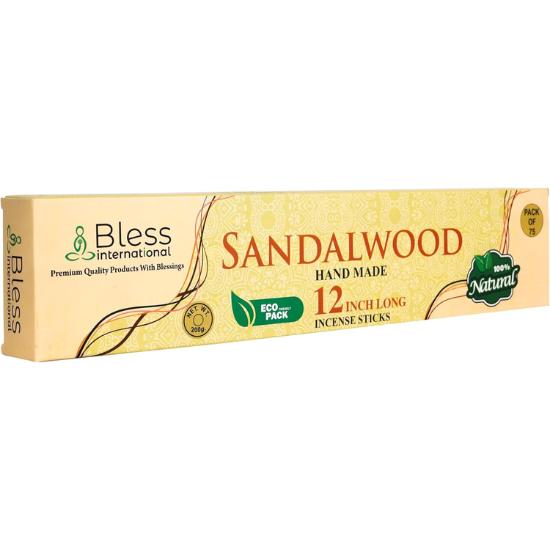 Bless-International-Sandalwood 100%-Natural-Handmade-Incense-Sticks Organic-Chemicals-Free-for-Relaxation 12-Inches-1-Hour-Plus-Burning