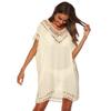 Casual sólido com decote em v vestido geral feminino verão oco solto praia sexy vestido de cobertura mulher vestidos de manga curta 27779