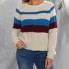 Spring Summer Colour Blocked Patchwork Knitted Pullover Round Neck Long Sleeved Women's Slim Fit Luxurious Relaxed-fit Slimming and Versatile Top