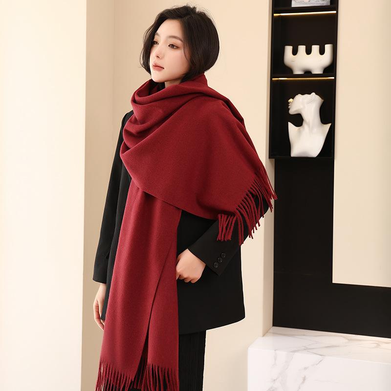 Wool Scarf Women's Winter Korean Style Thickened Warm Solid Color Scarf Shawl High End Versatile Cashmere Scarf