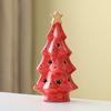 Yousheng Keramik Weihnachtsbaum Nachtlicht Leuchtende Dekorative Lampe mit Sternspitze Weihnachtsbaum Figuren für Feiertags-Heimdeko