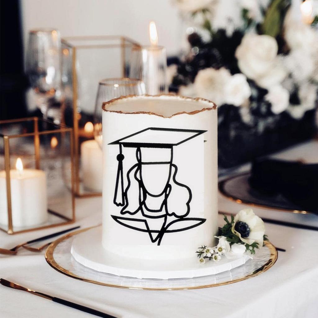 3pcs Gold Black Acrylic Graduation Cake Decorations for Congratulations Graduation Party Cake Topper Decorations Plugin