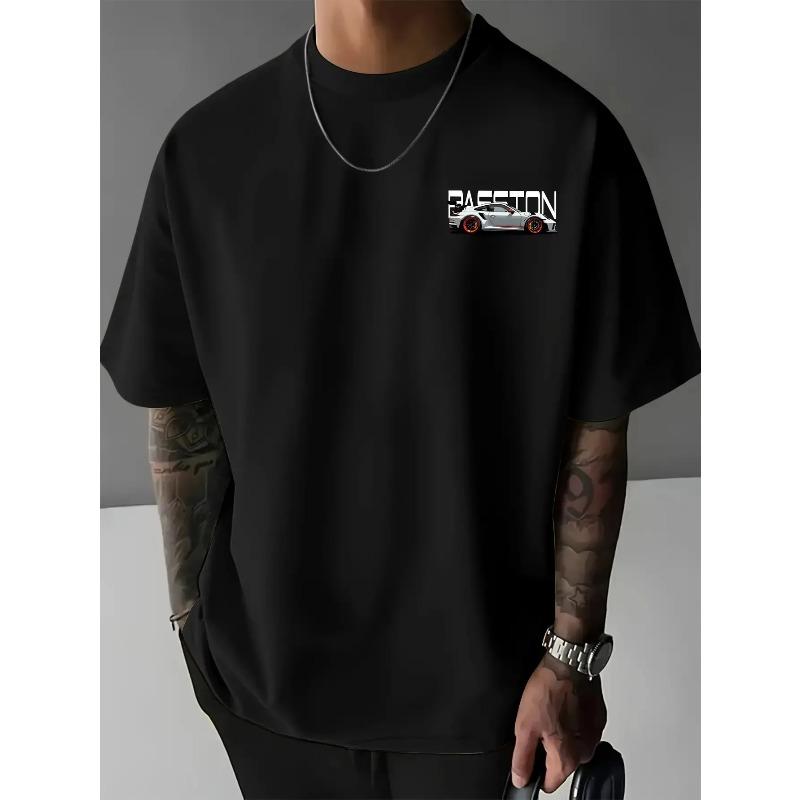 Men's Summer 100% Pure Cotton Fashionable Casual Loose Fit Plus Mountain Reflection Printed Round Neck Short Sleeved T-shirt Top