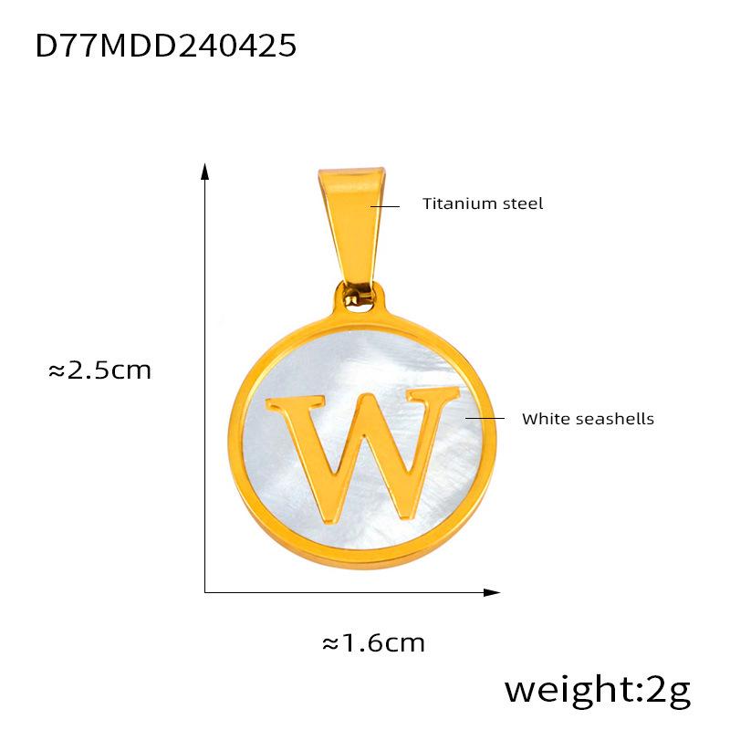 Elegant Titanium Steel Round White Mother-of-Pearl Letter Pendant Necklace for Women - 26 Letters Available