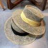2025Women's Summer Straw Hat - British-style Flat Top Raffia Sun Hat with Openwork Design for Beach & UV Protection