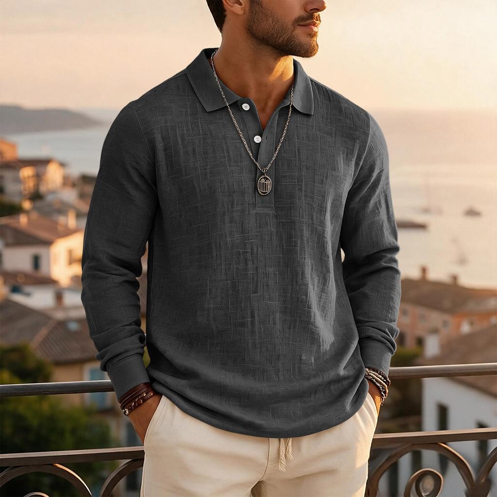 Men's Casual Long Sleeve Shirt in Slub Cotton Linen for Fall