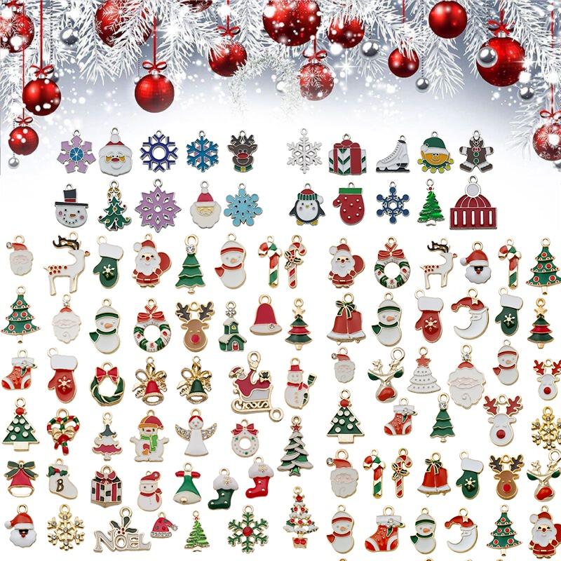 Merry Christmas 2096pc Alloy Diy Ornament Santa Snowman Elk Bell Decor Pendant