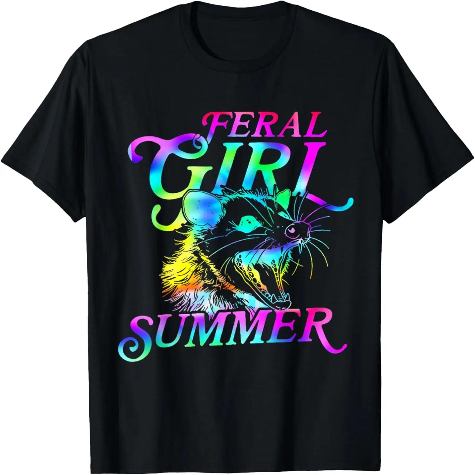

Feral Girl Summer Opossum Tie Dye Raccoon Vintage T-Shirt XXXXXL чёрный