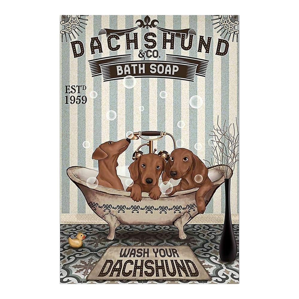 Funny Dogs Tin Signs Bulldog Husky Chihuahua Dachshund Retro Metal Posters Wall Decor Puppy Bath Time Vintage Iron Paintings