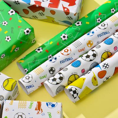 New Coated Paper Gift Wrapping Paper Football Pattern Cartoon Style Packaging Colored Paper 50X70cm Boys Wrapping Paper Birthday