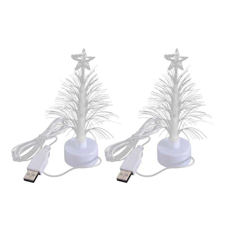 Mini LED Christmas Tree Lamp Colorful Fiber Optic Slow Flash Night Light Color Changing Fiber Optical Light USB Connection Lamp
