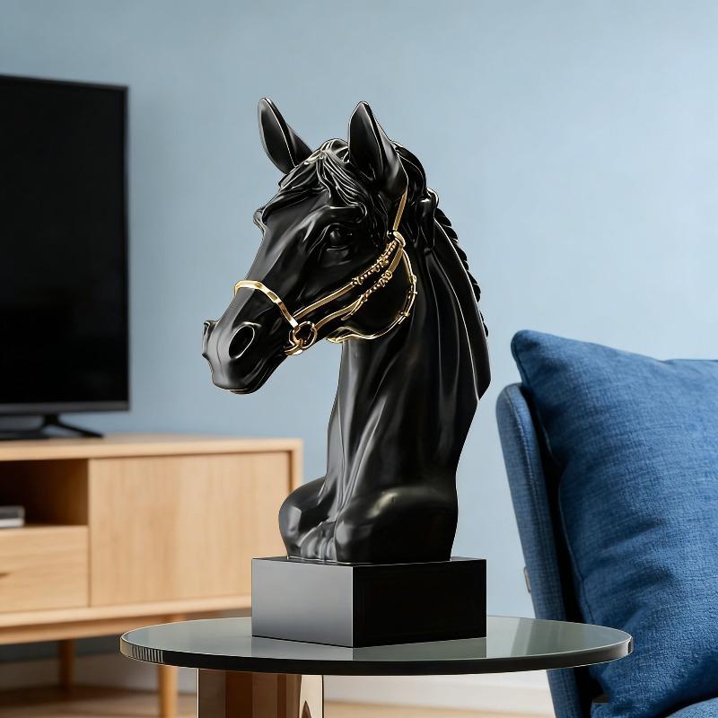 Luxuriöse Harz-Pferdekopf-Skulptur, Hochwertige Kunst-Pferdefigur Statue, Modernes Wohnkultur-Ornament für Wohnzimmer Weinschrank