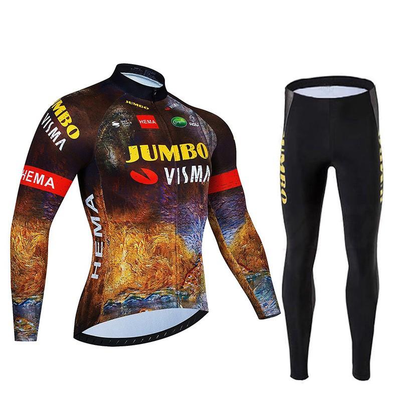 Mens Long Sleeve Cycling Jersey Bib Shorts Set Breathable Quick Dry Road Bike Apparel
