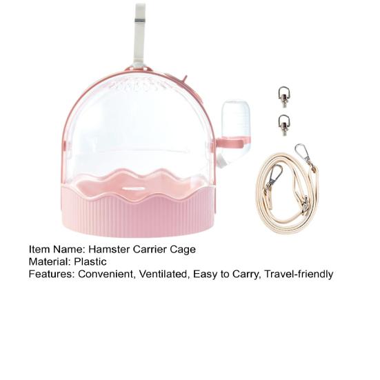 Hamster Carrier Cage Portable Small Pet Travel Case with Water Bottle Shoulder Strap Breathable Guinea Pig Outgoing Cage for Dwarf Hamster Chinchilla