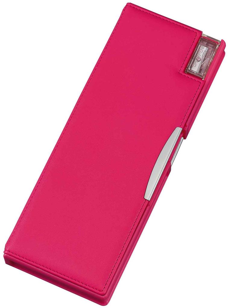 Raymay Fujii Pencil Case with Synthetic FB101P Double-Open Sharpener, Leather, Pink,