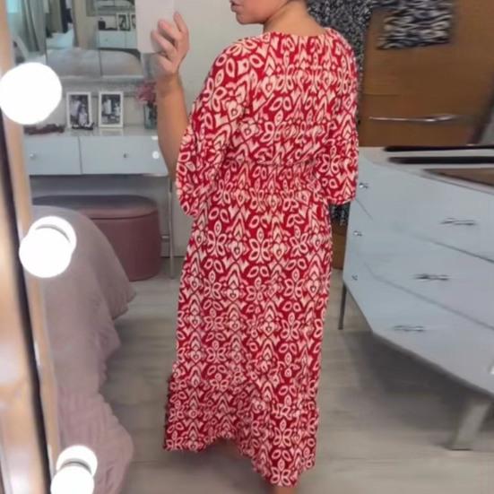 Letní plážové šaty s výstřihem do V, s vysokým pasem, plisované, dámské, s květinovým vzorem, s tištěným bohémským maxi šaty, volný střih