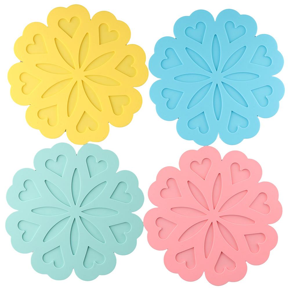 4pcs Assort 4 Colors Trivet Mat Silicone Dish Drying Mat Heat Insulation Mat  Hot Dishes