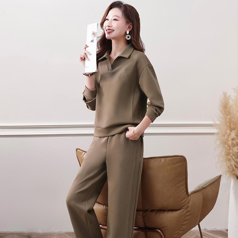 Spring Autumn Fashion Lapel Two Piece Pants Suit Women Casual Sportswear for Square Dance and Daily Leisure Time