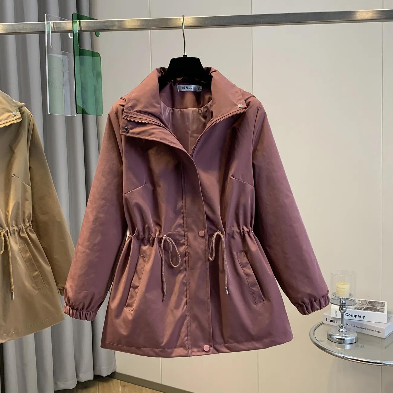 

Женская осенняя куртка-ветровка с длинным рукавом, повседневная, с капюшоном, на молнии, женский тренч, верхняя одежда, женский топ большого размера 6XL