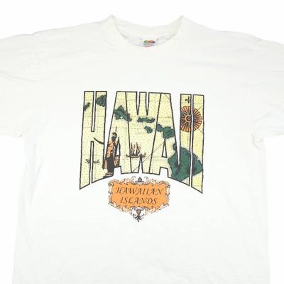 Vintage Hawaii 100% Cotton T-shirt Mens Tees Top Mens Size Large White Y2K Hawaiian Islands Map Travel