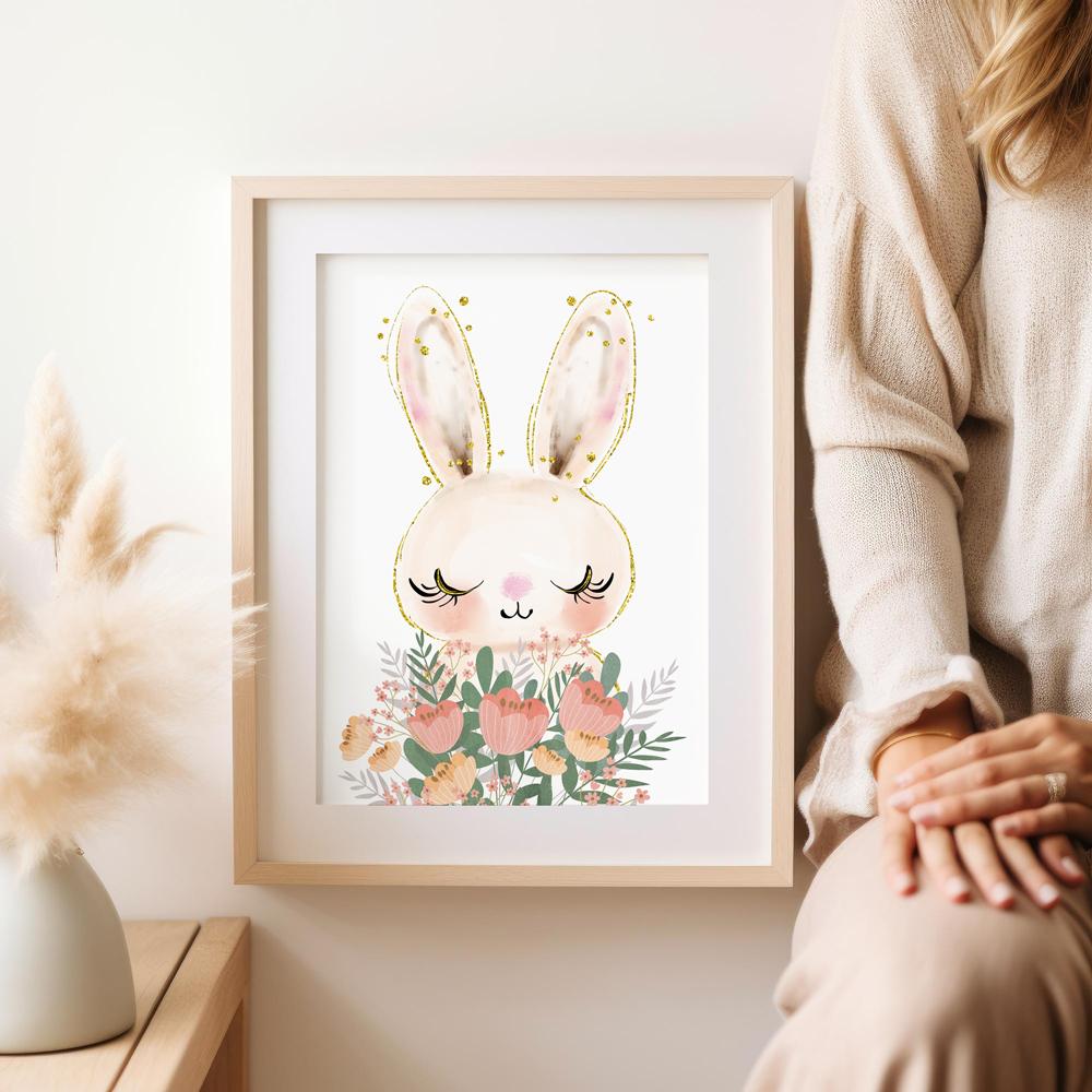 Rabbit Bunny Flowers Poster for Children