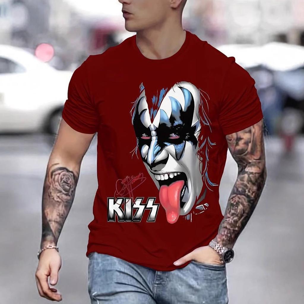 Summer Round Neck 3D Ghost Face Pattern Print Top Fashionable Casual Short Sleeved Men's T-shirts