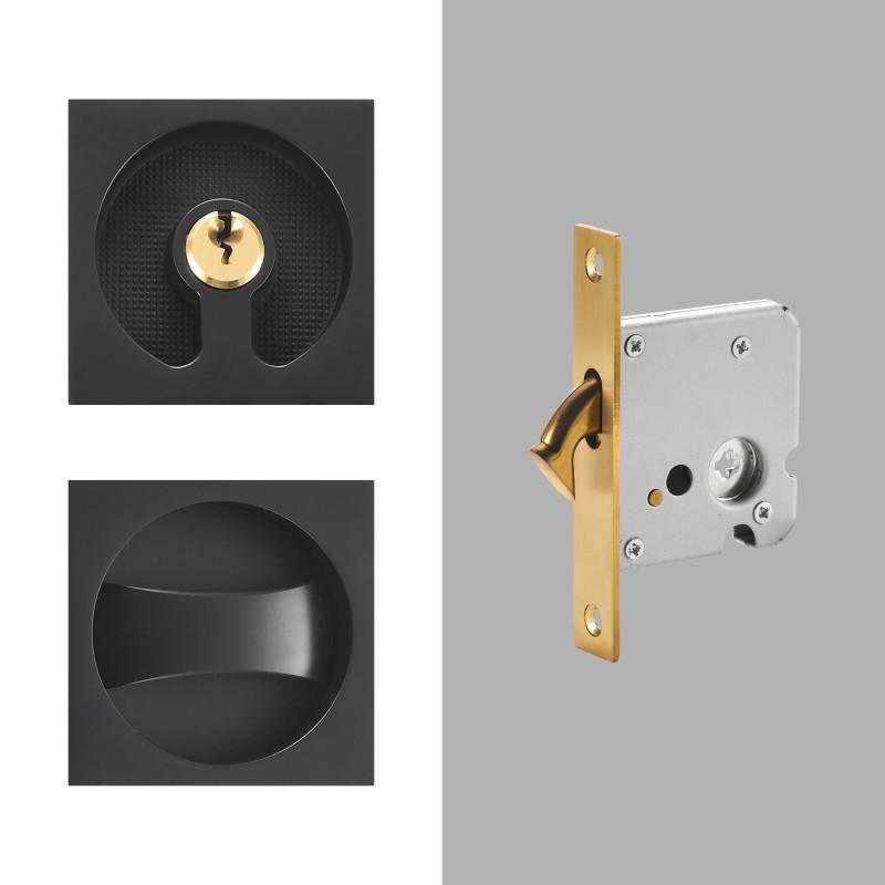 Dooroom Brass Sliding Door Handle Door Lock Set Kitchen Bathroom Wood Door Modern Inlaid Super Thin Shiny PVD Gold Matt Black