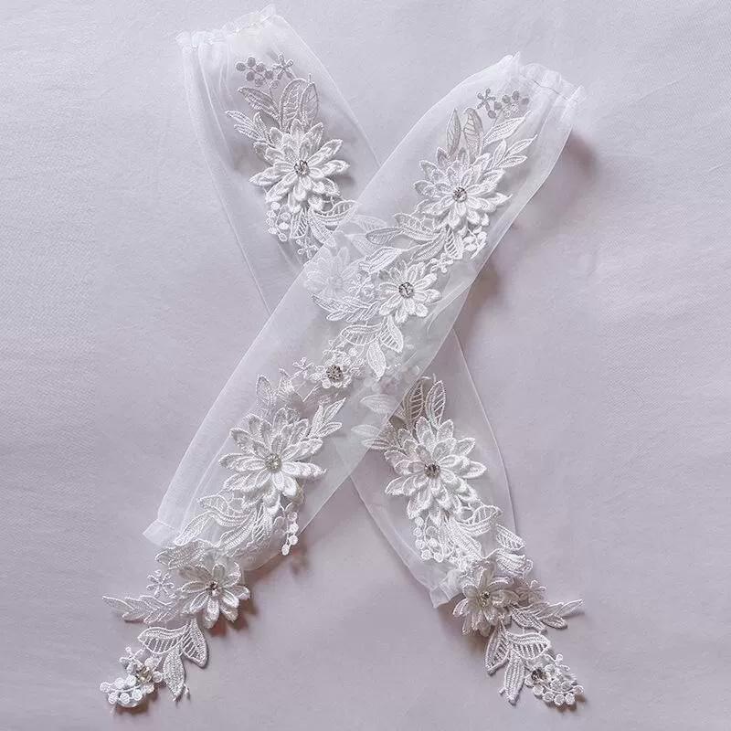1 Pair Fingerless Gloves Hollow Out Patchwork Soft Breathable Bridal Gown Mittens Lace Embroidery