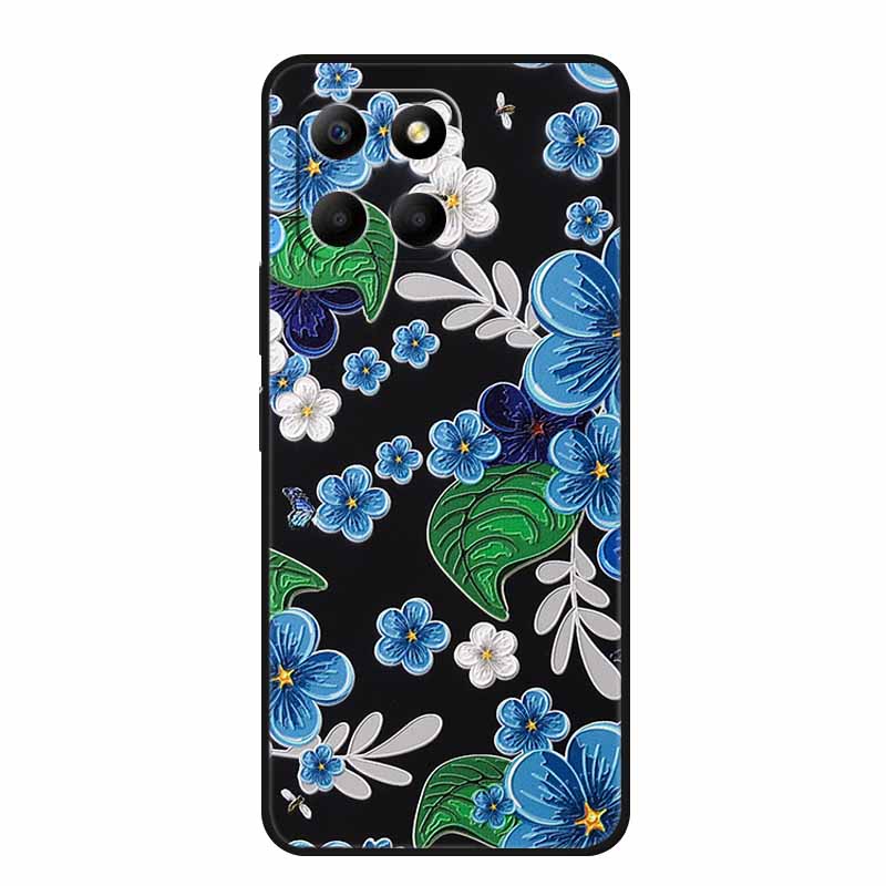 3D Emboss Case For Honor Play 9A 2024 X5b Plus X8C X6C 4G Phone Case 9 A X 8 6 C Coque Flowers Black Silicone Soft Back Cover