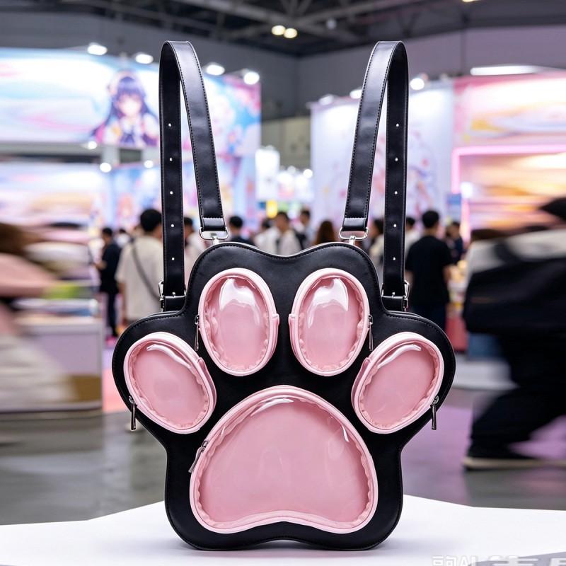 Cute Cat Paw Shape Backpack Teen Girls Daily Use Large Capacity PU School Bag Sweet Style
