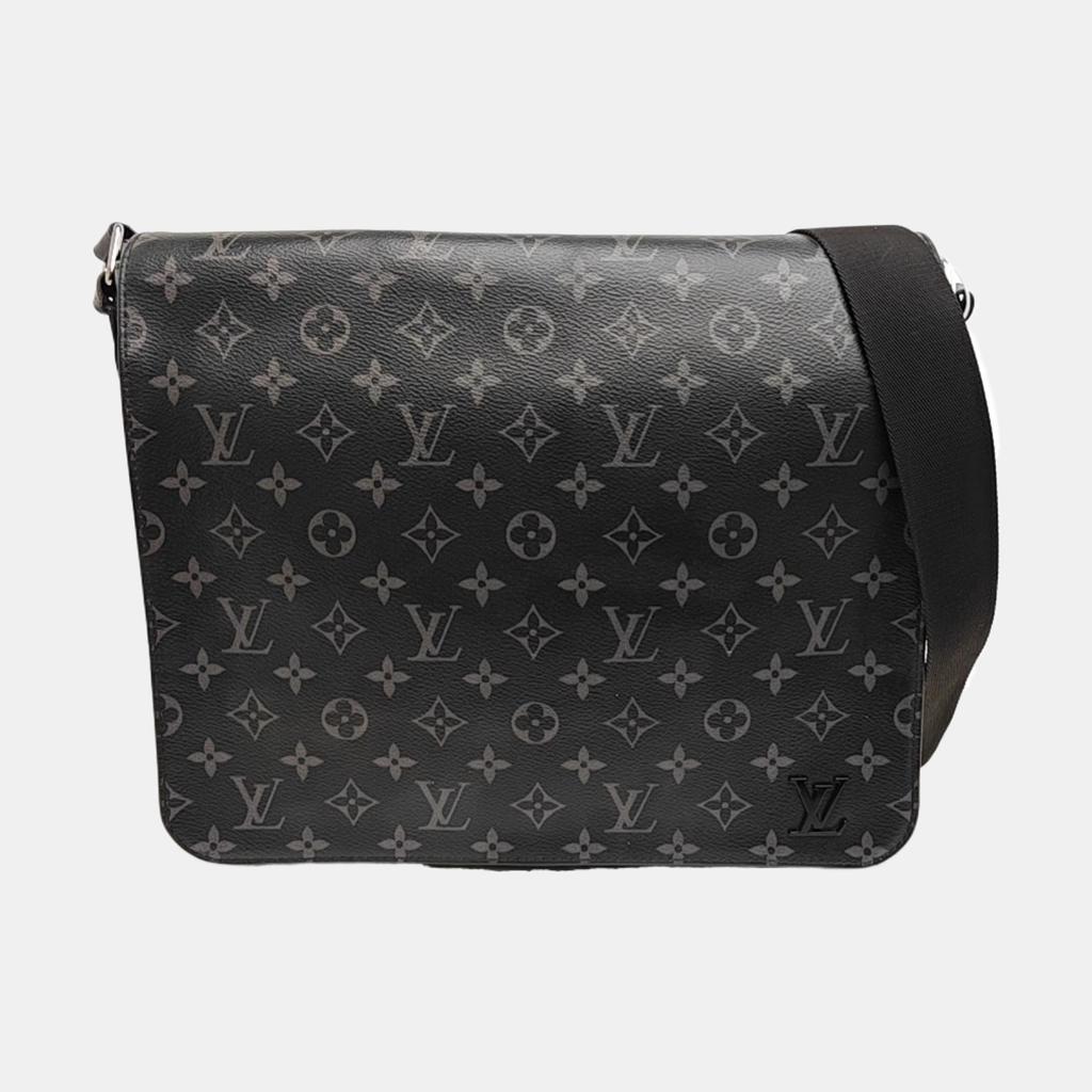 [Pre-Owned] District Mm Monogram Canvas Leather Commuter Briefcase Laptop Bag - Good #JS6989