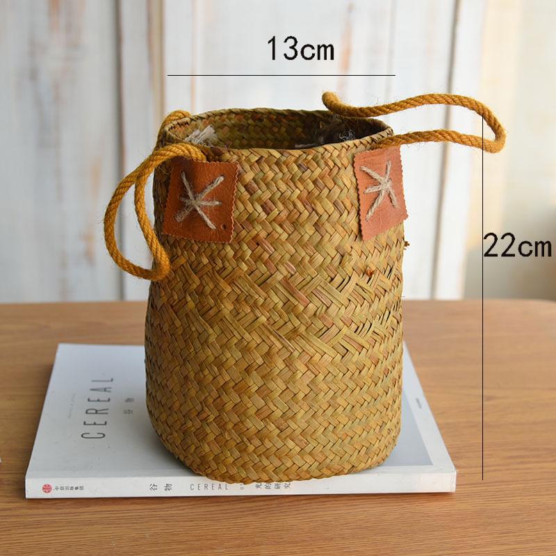 Nordic Seagrass Woven Flower Basket with Handle for Dried Flowers and Ornaments