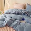 Purple Blue Bedding Set Protein Durable Washed Cotton Color Block Shell Embroidery Comforter Cover Full Size with Pillowcases