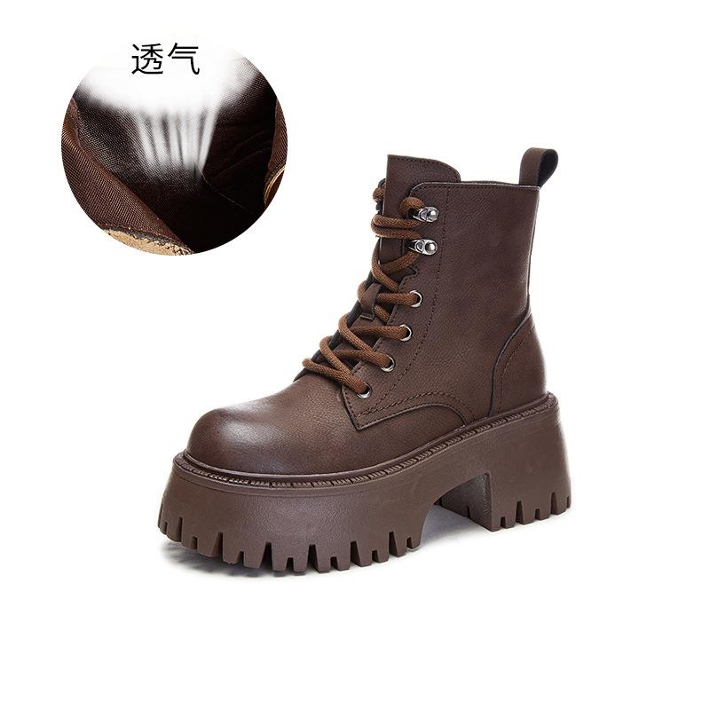 Leder Rhabarberstiefel Damen 2025 Herbst und Winter neue hochhackige Martin-Stiefel Damen Retro britischer Stil kurze Stiefel Damen vielseitige Damen bo