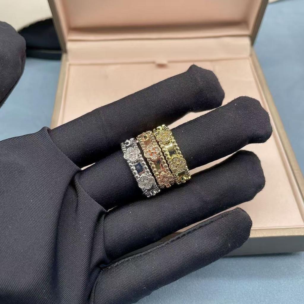 Four-leaf Clover Kaleidoscope Ring Women's Silver with Diamonds Flower Ring 18k Rose Gold Men and Women Couple Ring Tide