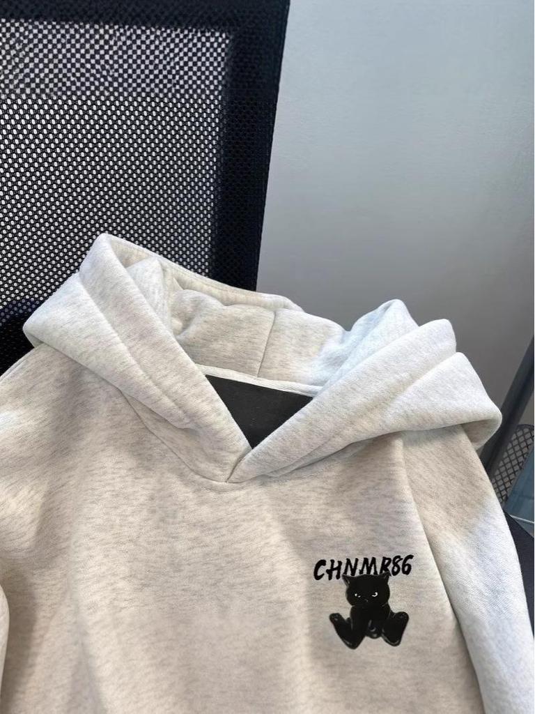 Men’s Trendy Letter Print Loose Fit Hooded Sweatshirt, Autumn/Winter 2025 Hong Kong Style, Versatile for Couples