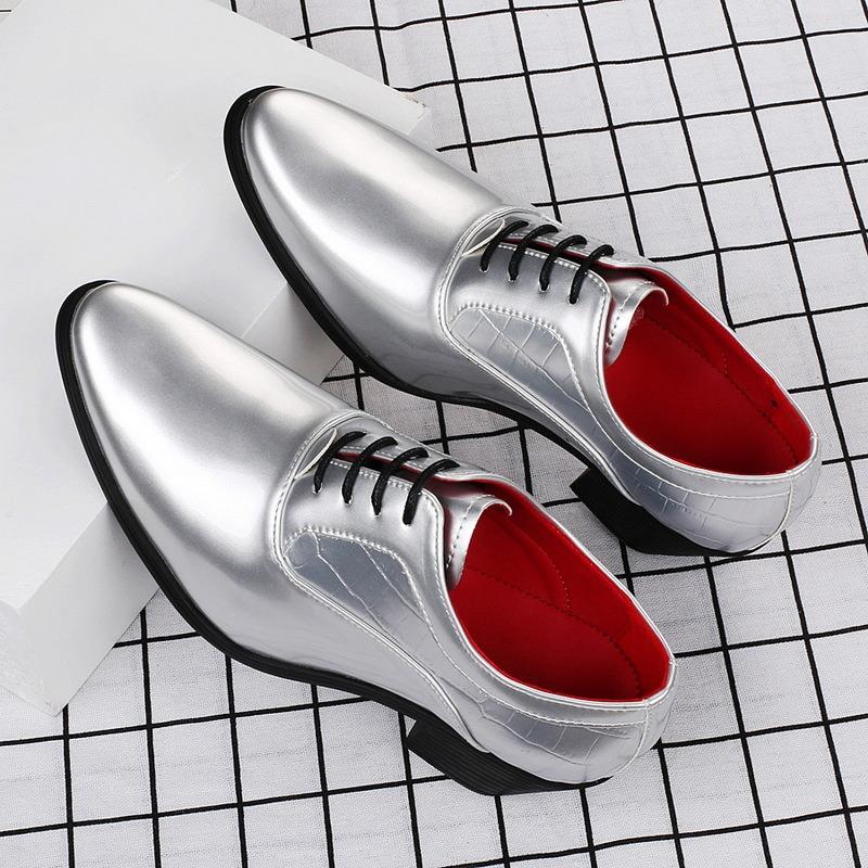 Men Dress Shoes Luxury Patent Leather Casual Leather Shoes Fashion Pointe Heightened Wedding Shoe Gold Shiny Dress Leather Shoes