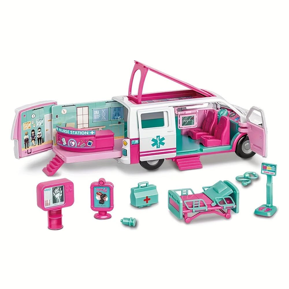 Toy Model Ambulance School Bus Puzzle Inertia Toy Car Playhouse Doctor Toy Car Model with Doll Accessories Christmas Gift