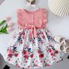 Girls Summer Fashion Print Spliced Dress Cute Bow Flutter Sleeve Princess Party Dress For Kids