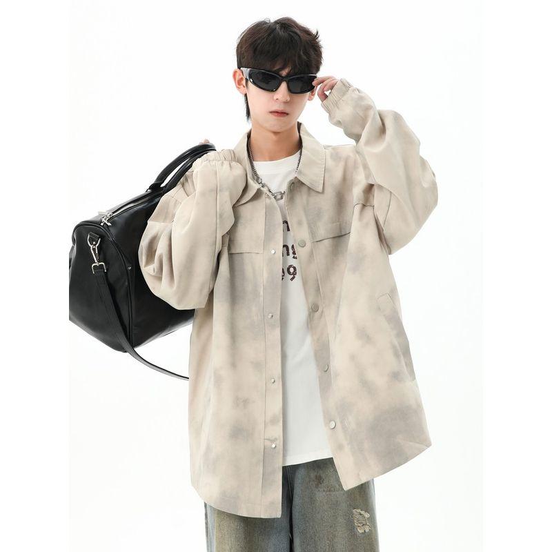 Wassup Jacket Men's Tie-Dye Spring and Autumn 2025 New American Retro Dirty Jacket Casual Lapel Top
