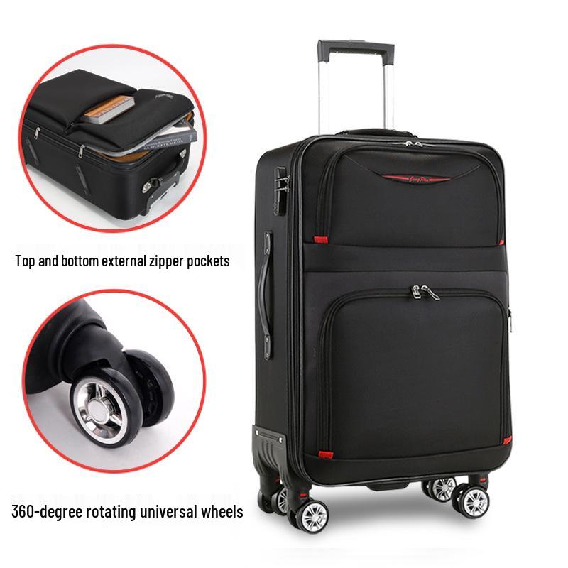 Trendiger großer Trolley-Koffer aus Oxford-Gewebe mit Zahlenschloss - Unisex Canvas und Leder, Koreanischer Stil