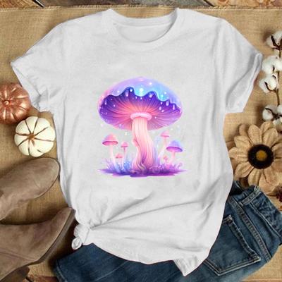 Lustige T-Shirts mit Pilz-Buchstaben-Print für Damen Sommer Kurzarm Rundhals Niedliches Pilz Lockeres T-Shirt Kreative Oberteile